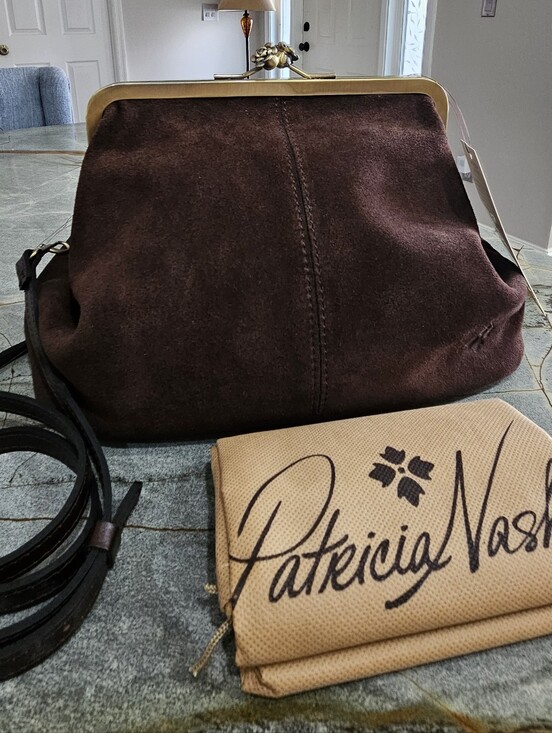 Patricia Nash Handbags - NWT Patricia Nash Sofia Chocolate Suede Kiss Lock Frame Bag Medium